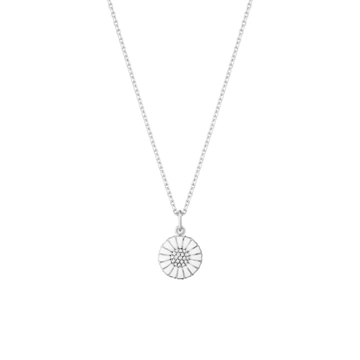 DAISY Hängeschmuck Silber RH WHITE ENAMEL 11 MM Diamant 0.05 ct 45 cm in der Gruppe Halsketten / Diamanthalsketten bei SCANDINAVIAN JEWELRY DESIGN (10010534)