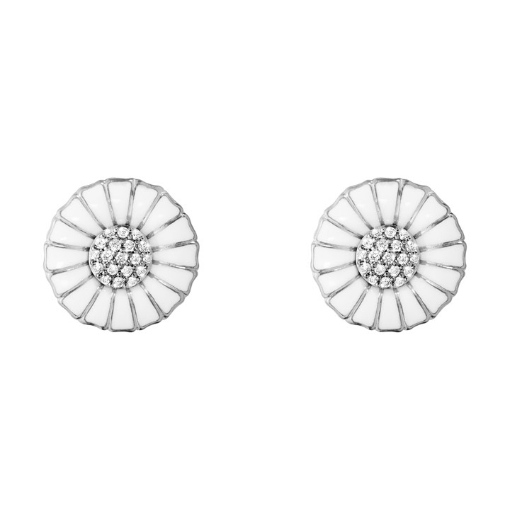 DAISY Ohrring Silber RH WHITE ENAMEL 11MM Diamant PAVÉ 0.10 ct in der Gruppe Ohrringe / Diamantohrringe bei SCANDINAVIAN JEWELRY DESIGN (10010538)