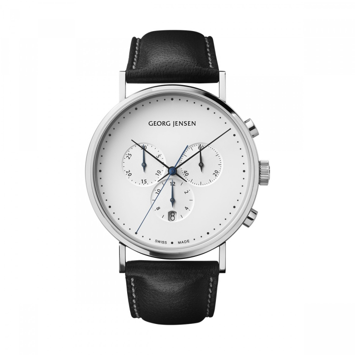 Product Image for Georg Jensen KOPPEL Uhr 41MM CHRONO QUARTZ, WHITE DIAL, BLACK CALF STRAP