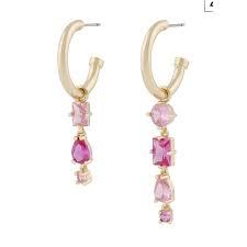 Ellie oval pendant ear Gold mix fuchsia in der Gruppe Ohrringe / Goldohrringe bei SCANDINAVIAN JEWELRY DESIGN (1319-8000-681)