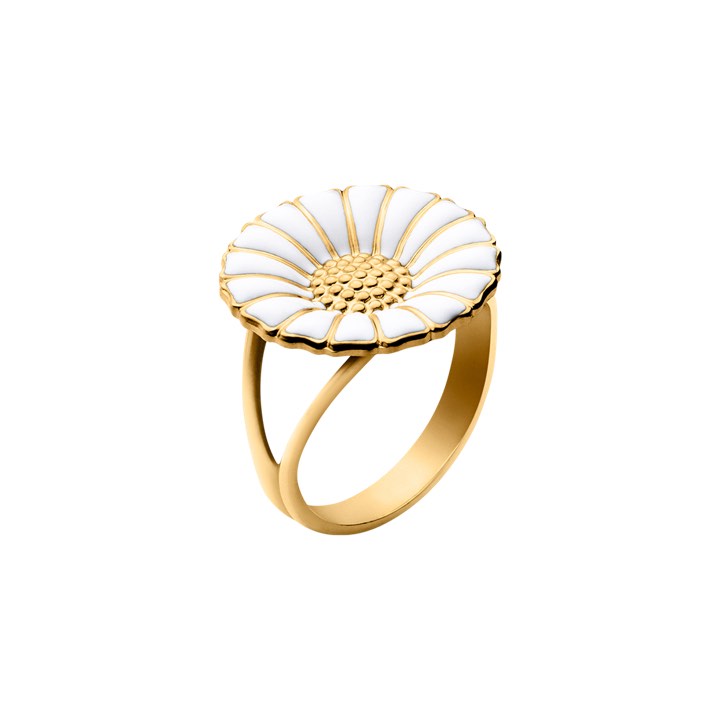 DAISY Ring WHITE ENAMEL 18 mm (Gold) in der Gruppe Ringe / Goldringe bei SCANDINAVIAN JEWELRY DESIGN (20000313)