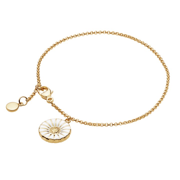 DAISY CHARM Goldpläterad WHITE ENAMEL Silber 18 cm in der Gruppe Armbänder / Goldarmbänder bei SCANDINAVIAN JEWELRY DESIGN (20000704)