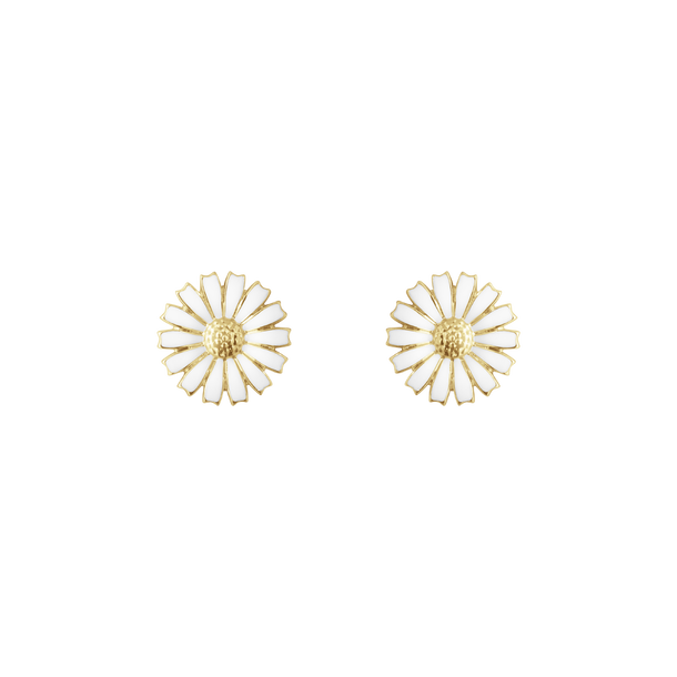 DAISY Earrings Gold-plated Silver WHITE ENAMEL 11 MM in der Gruppe Ohrringe / Goldohrringe bei SCANDINAVIAN JEWELRY DESIGN (20001720)