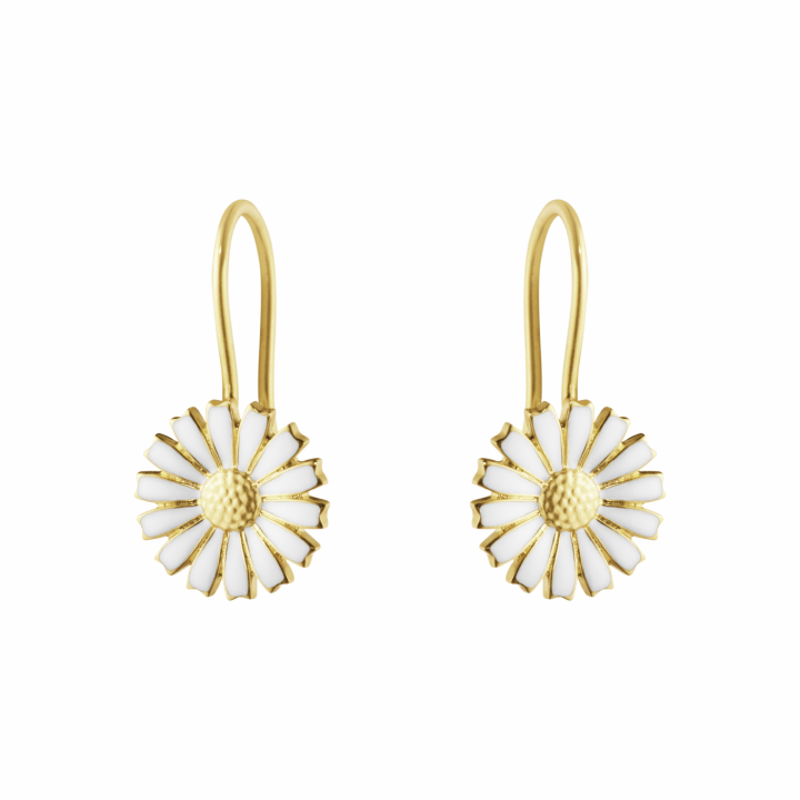 DAISY Earrings gold-plated Silver WHITE ENAMEL 11 MM in der Gruppe Ohrringe / Goldohrringe bei SCANDINAVIAN JEWELRY DESIGN (20001723)