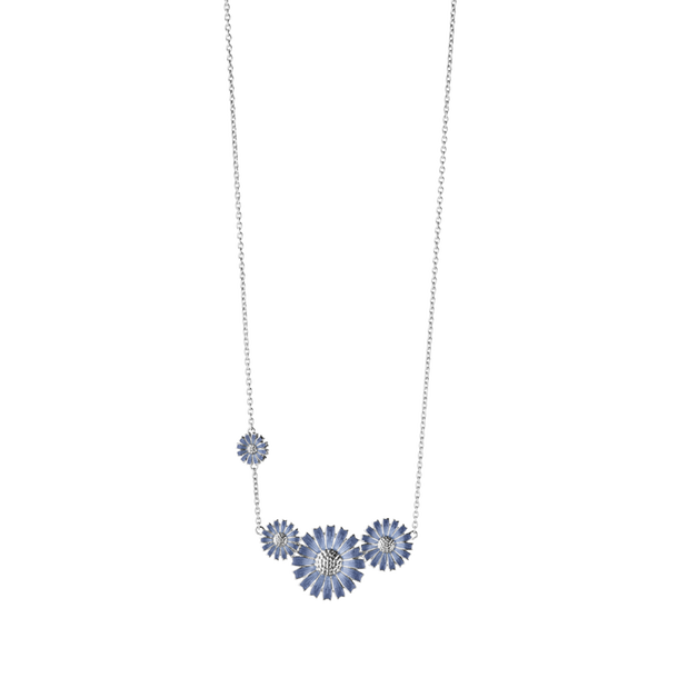 DAISY 4 Flower Necklace Silver BLUE  in der Gruppe Halsketten / Silberhalsketten bei SCANDINAVIAN JEWELRY DESIGN (20001739)