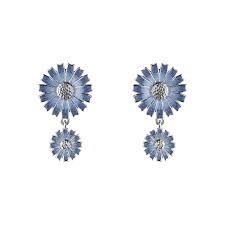 DAISY Double Earrings Silver BLUE 13 MM/8 MM in der Gruppe Ohrringe / Silberohrringe  bei SCANDINAVIAN JEWELRY DESIGN (20001740)