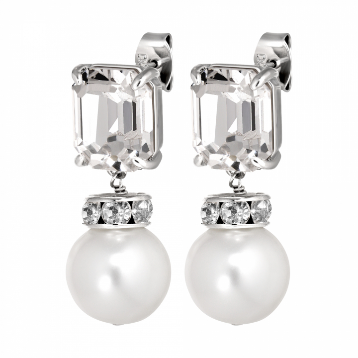 WALI SS CRYSTAL / WHITE PEARL Earrings Silver in der Gruppe Ohrringe / Perlenohrringe bei SCANDINAVIAN JEWELRY DESIGN (460021)