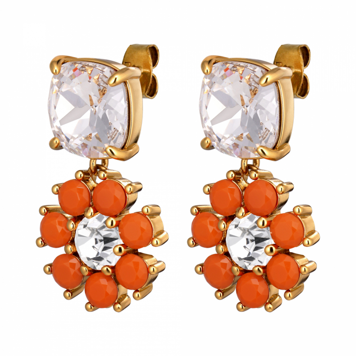 POPPY SG CORAL / CRYSTAL Earrings Gold in der Gruppe Ohrringe / Goldohrringe bei SCANDINAVIAN JEWELRY DESIGN (460078)