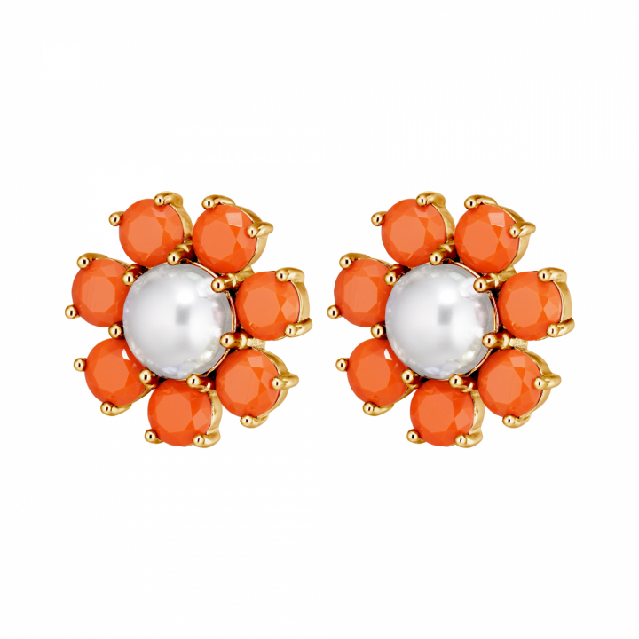 AUBRA SG CORAL / WHITE PEARL Earrings Gold in der Gruppe Ohrringe / Goldohrringe bei SCANDINAVIAN JEWELRY DESIGN (460080)