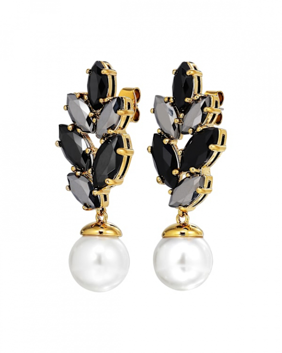BALETE SG BLACK_WHITE PEARL EARRINGS GOLD in der Gruppe Ohrringe / Perlenohrringe bei SCANDINAVIAN JEWELRY DESIGN (470026)