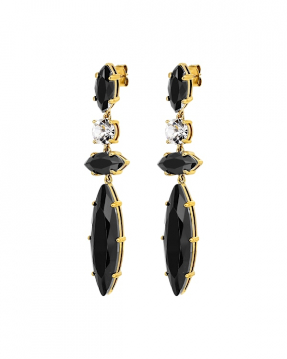 TENERE SG BLACK_CRYSTAL EARRINGS GOLD in der Gruppe Ohrringe / Goldohrringe bei SCANDINAVIAN JEWELRY DESIGN (470031)