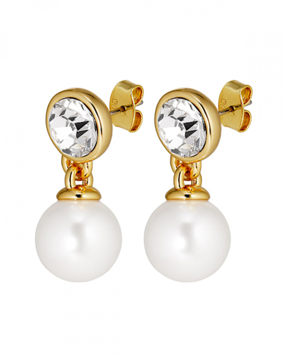 NAOMI SG CRYSTAL / WHITE PEARL EARRINGS GOLD in der Gruppe Ohrringe / Perlenohrringe bei SCANDINAVIAN JEWELRY DESIGN (470122)