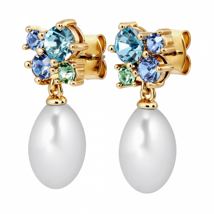 PETUN SG AQUA / WHITE PEARL Earrings Gold in der Gruppe Ohrringe / Perlenohrringe bei SCANDINAVIAN JEWELRY DESIGN (480057)