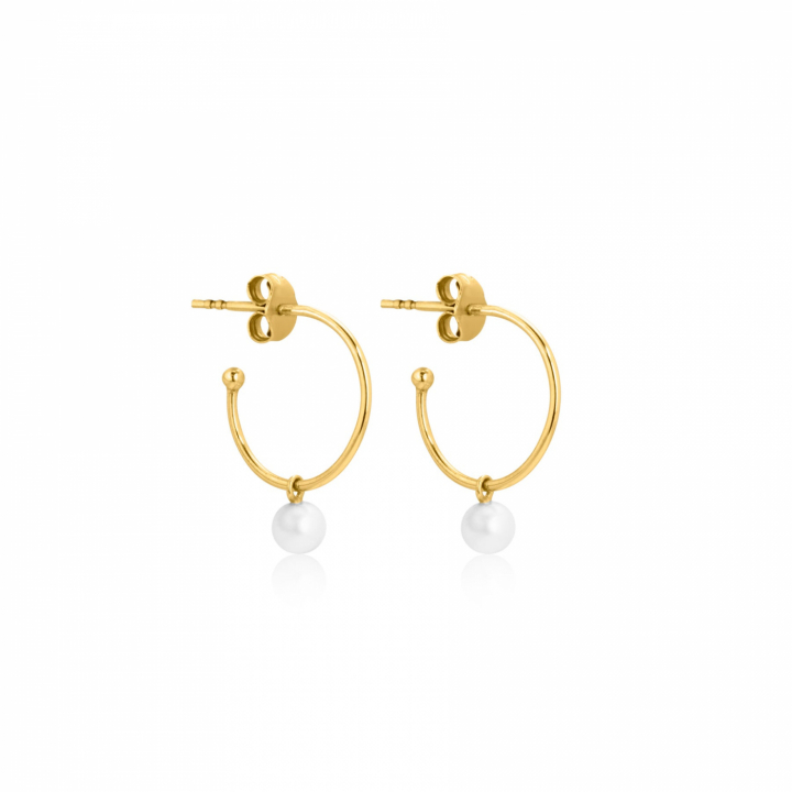 Pearl Mini Hoops Ohrring (Gold) in der Gruppe Ohrringe / Perlenohrringe bei SCANDINAVIAN JEWELRY DESIGN (E2105GPS0-OS)