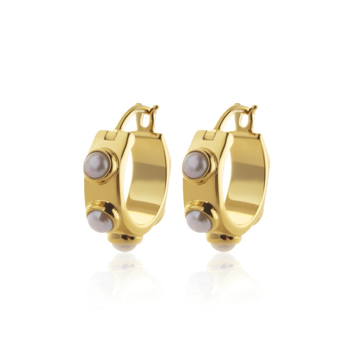 Funky Pearl Mini Hoops Ohrring (Gold) in der Gruppe Ohrringe / Perlenohrringe bei SCANDINAVIAN JEWELRY DESIGN (E2118GPS0-OS)