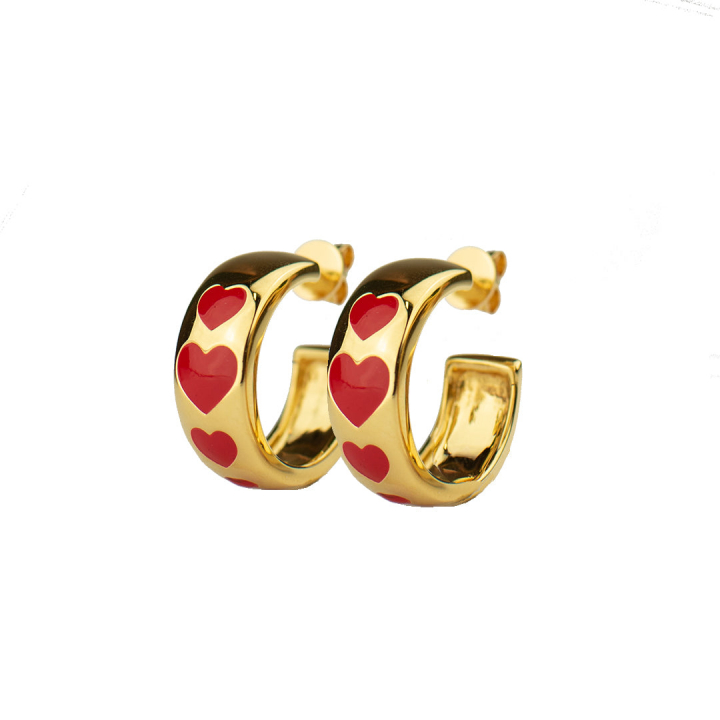 Red heart hoops gold in der Gruppe Ohrringe / Goldohrringe bei SCANDINAVIAN JEWELRY DESIGN (E2124GPS0-OS)