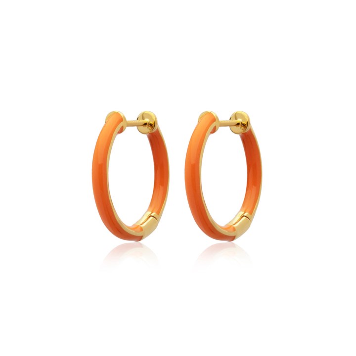 Enamel thin hoops orange (gold) in der Gruppe Ohrringe / Goldohrringe bei SCANDINAVIAN JEWELRY DESIGN (E2150GPEO-OS)