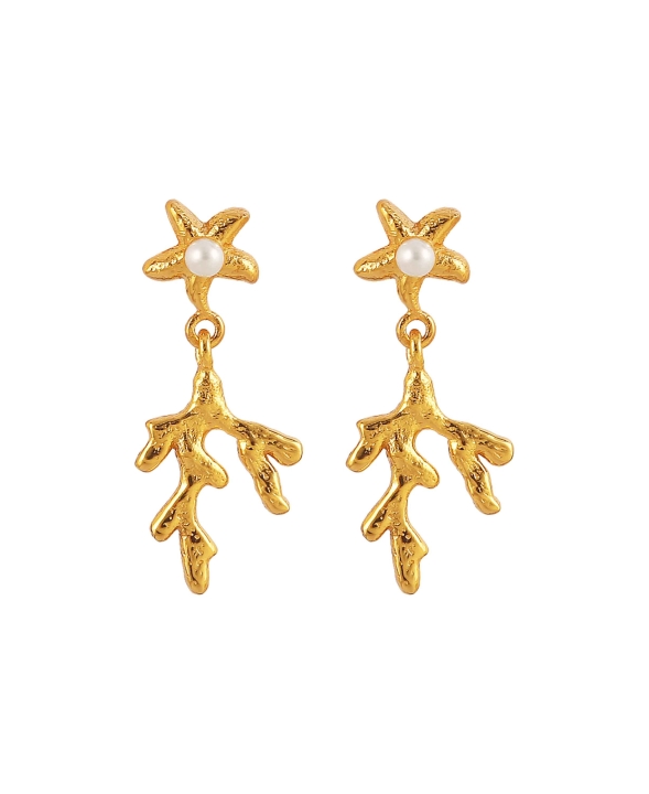 Mini Coral Leaf Earrings Gold in der Gruppe Ohrringe / Goldohrringe bei SCANDINAVIAN JEWELRY DESIGN (S08057-G)