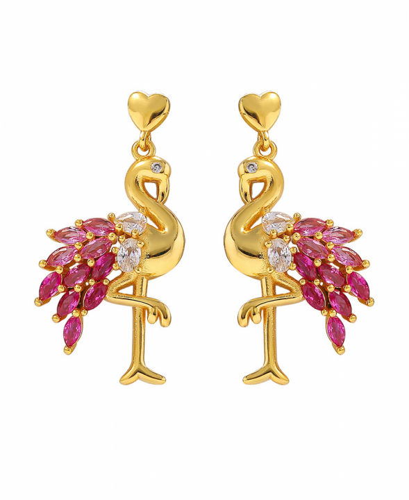 Pink Flamingo Earrings Gold in der Gruppe Ohrringe / Goldohrringe bei SCANDINAVIAN JEWELRY DESIGN (S08508G)