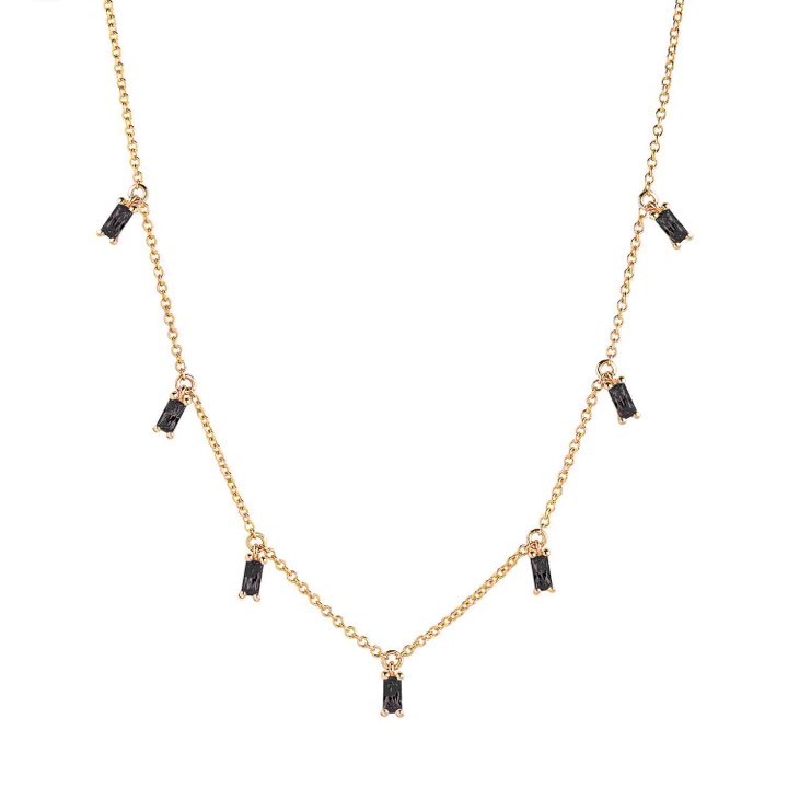 PRINCESS BAGUETTE Halsketten schwarze Zirkoner (Gold) in der Gruppe Halsketten / Goldhalsketten bei SCANDINAVIAN JEWELRY DESIGN (SJ-C1074-BK-YG)