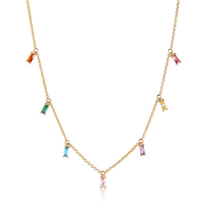 PRINCESS BAGUETTE Halsketten mehrfarbige Zirkoner (Gold) in der Gruppe Halsketten / Goldhalsketten bei SCANDINAVIAN JEWELRY DESIGN (SJ-C1074-XCZ-SG)