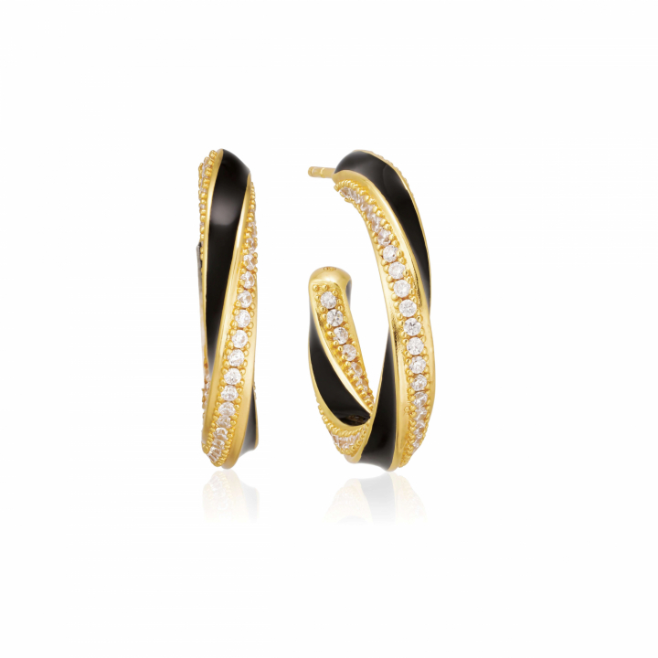 FERRARA NERO CREOLO MEDIO Ohrringn Vita Zirkonia och Svart Emalj Gold in der Gruppe Ohrringe / Goldohrringe bei SCANDINAVIAN JEWELRY DESIGN (SJ-E12111-BECZ-SG)