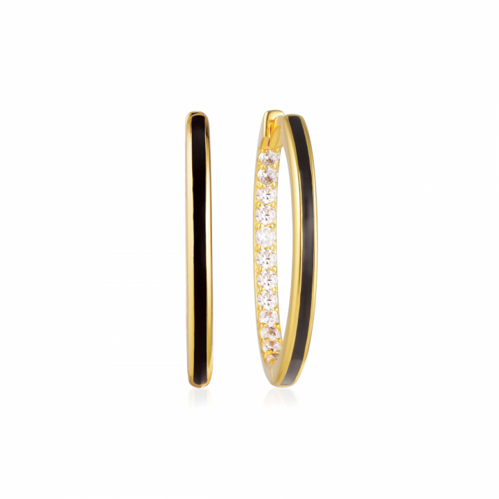 ELLERA NERO X-GRANDE Ohrringn Vita Zirkonia och Svart Emalj Gold in der Gruppe Ohrringe / Goldohrringe bei SCANDINAVIAN JEWELRY DESIGN (SJ-E22030-BECZ-YG)