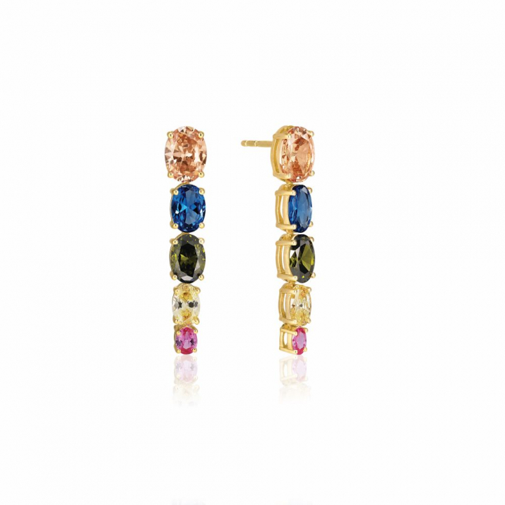 Ellisse Cinque - 18k Goldpläterade, med multifärgade zirkoner Ohrring in der Gruppe Ohrringe / Goldohrringe bei SCANDINAVIAN JEWELRY DESIGN (SJ-E2323-XCZ-YG)