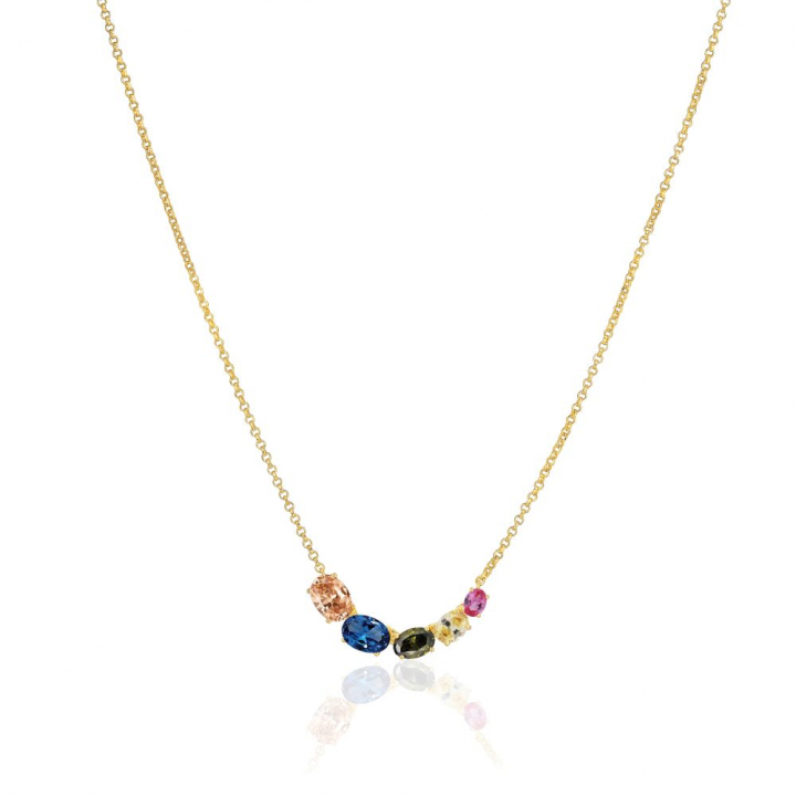 Ellisse Cinque - 18k Goldpläterad, med multifärgade zirkoner Halsketten in der Gruppe Halsketten / Goldhalsketten bei SCANDINAVIAN JEWELRY DESIGN (SJ-N2332-XCZ-YG)