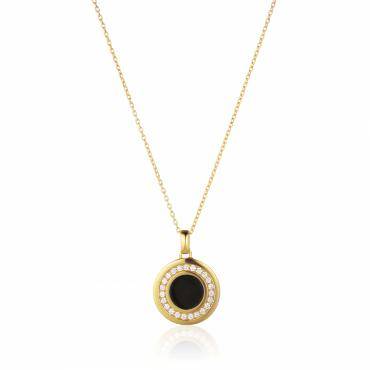 FOLLINA NERO PENDANT Vita Zirkonia och Svart Emalj Gold in der Gruppe Halsketten / Goldhalsketten bei SCANDINAVIAN JEWELRY DESIGN (SJ-P3782BECZ-YG38-45)