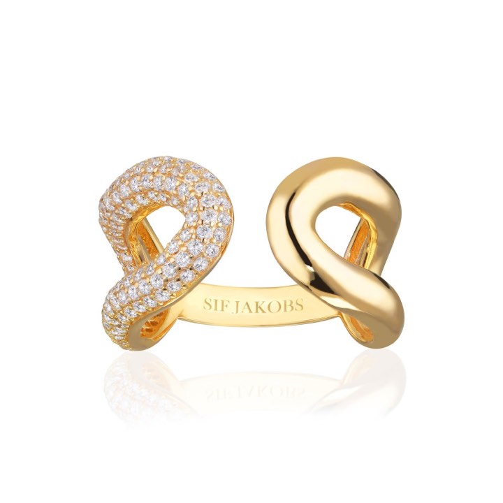 CAPRI DUE ring weiße Zirkonia (Gold) in der Gruppe Ringe / Goldringe bei SCANDINAVIAN JEWELRY DESIGN (SJ-R62015-CZ-SG)