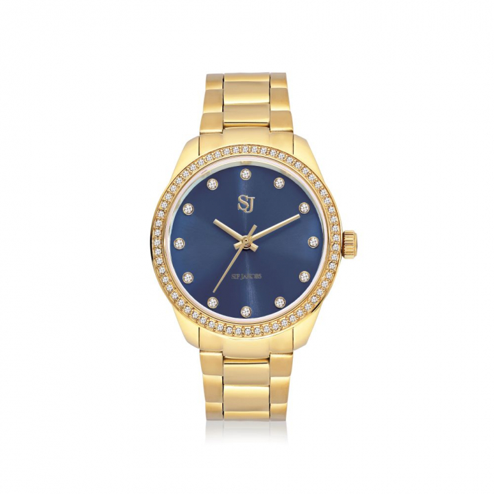 Product Image for Sif Jakobs Valeria - Goldpläterad rostfritt stål med mörkblå sunray urtavla och v