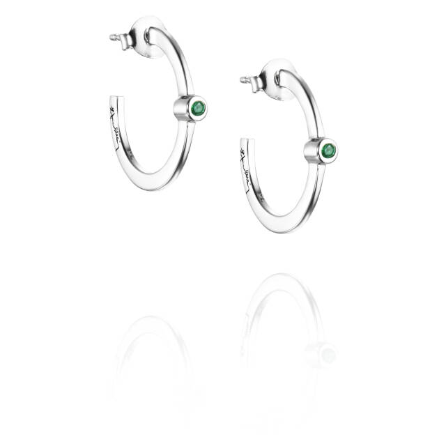 Micro Blink Hoops - Green Emerald Ohrring Silber