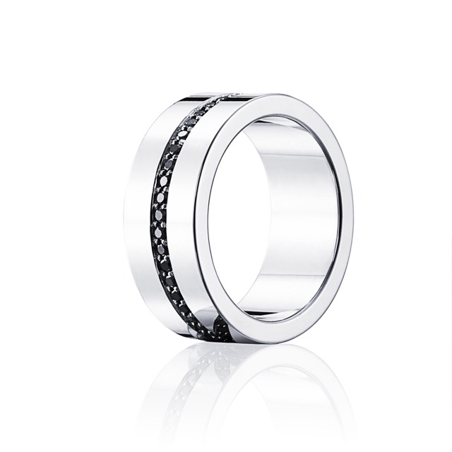 Wide & Black Stars Ring Silber
