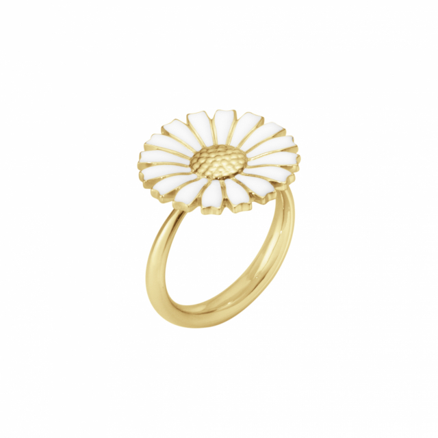 DAISY Ring gold-plated WHITE ENAMEL 18 MM