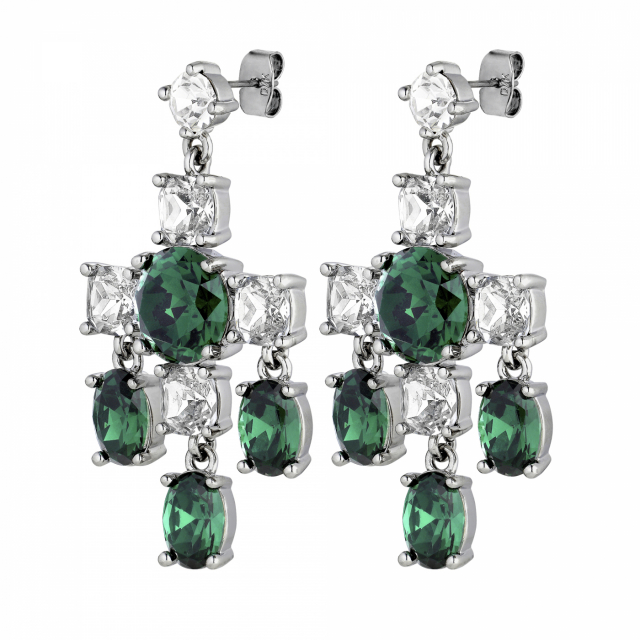 LEONORA Silber EMERALD GREEN / CRYSTAL Ohrring