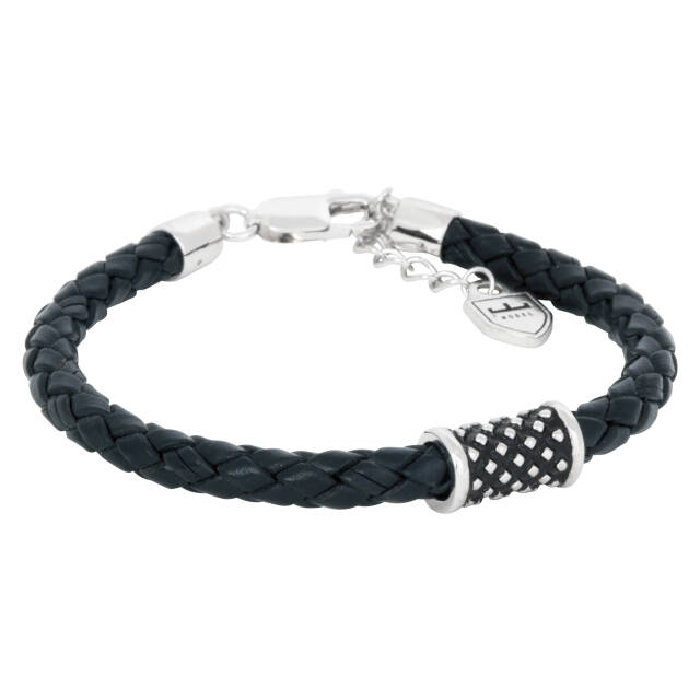 Silber/läderArmbänder svart. Oxiderad Silberhylsa. 19,5+3cm