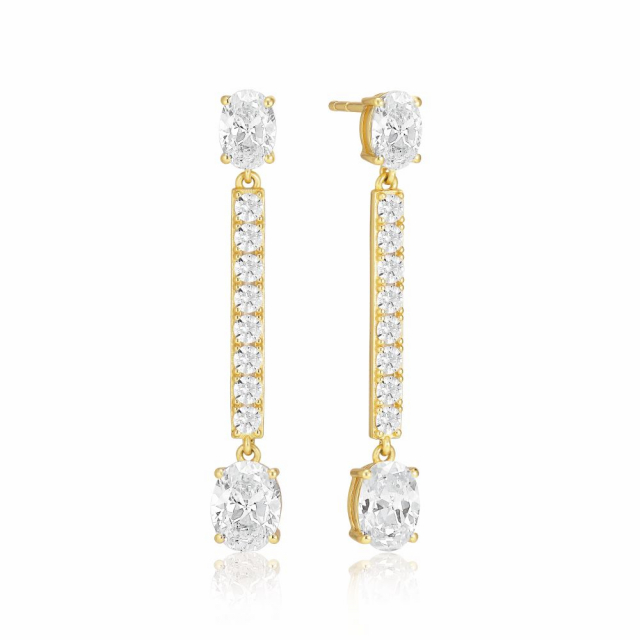 Ellisse Lungo - 18k Goldpläterade, med vita zirkoner Ohrring
