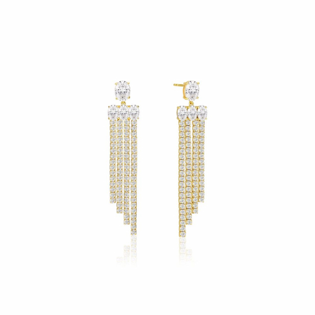 Ellisse Lungo Piccolo - 18k Goldpläterade, med vita zirkoner Ohrring