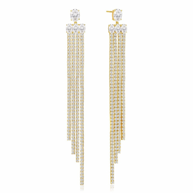 Ellisse Lungo Grande - 18k Goldpläterade, med vita zirkoner Ohrring