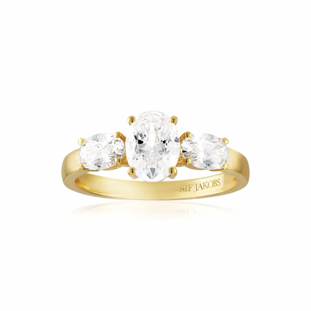 Ellisse Tre - 18k Goldpläterad, med vita zirkoner Ring 