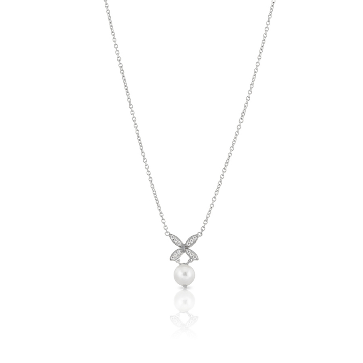 Ellipse mini pearl Necklace Silver in der Gruppe Halsketten / Silberhalsketten bei SCANDINAVIAN JEWELRY DESIGN (s243)