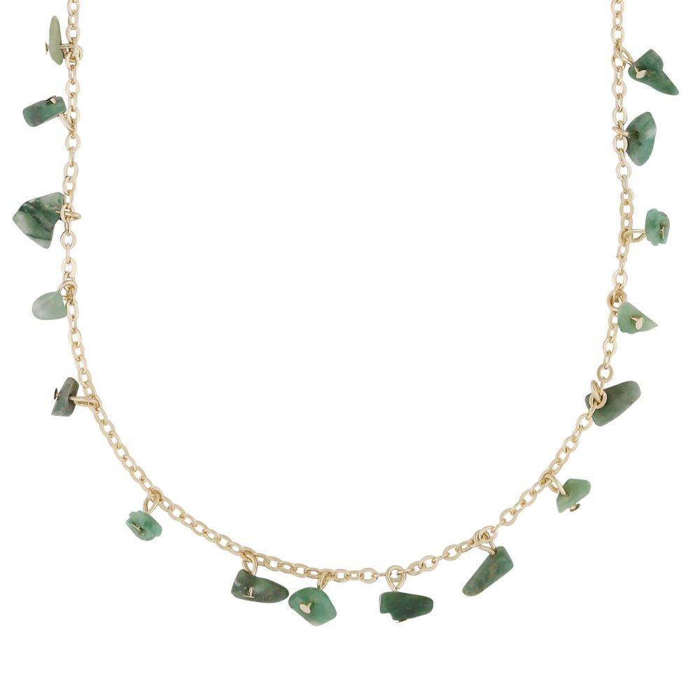 Capri stone charm neck gold green 45 cm