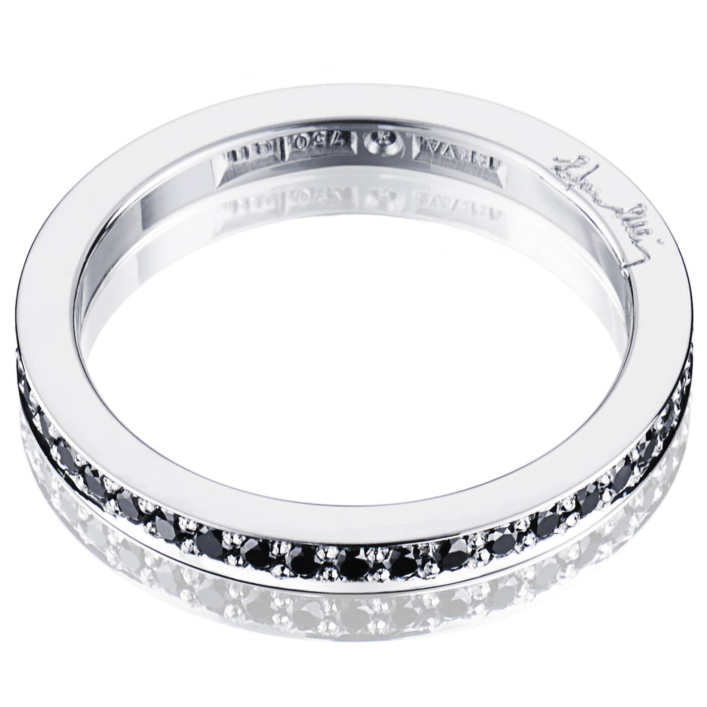 Stars & Signature In Black Thin Ring Weißgold