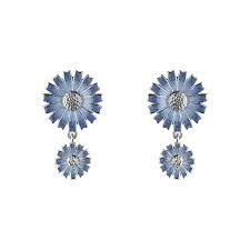 DAISY Double Earrings Silver BLUE 13 MM/8 MM