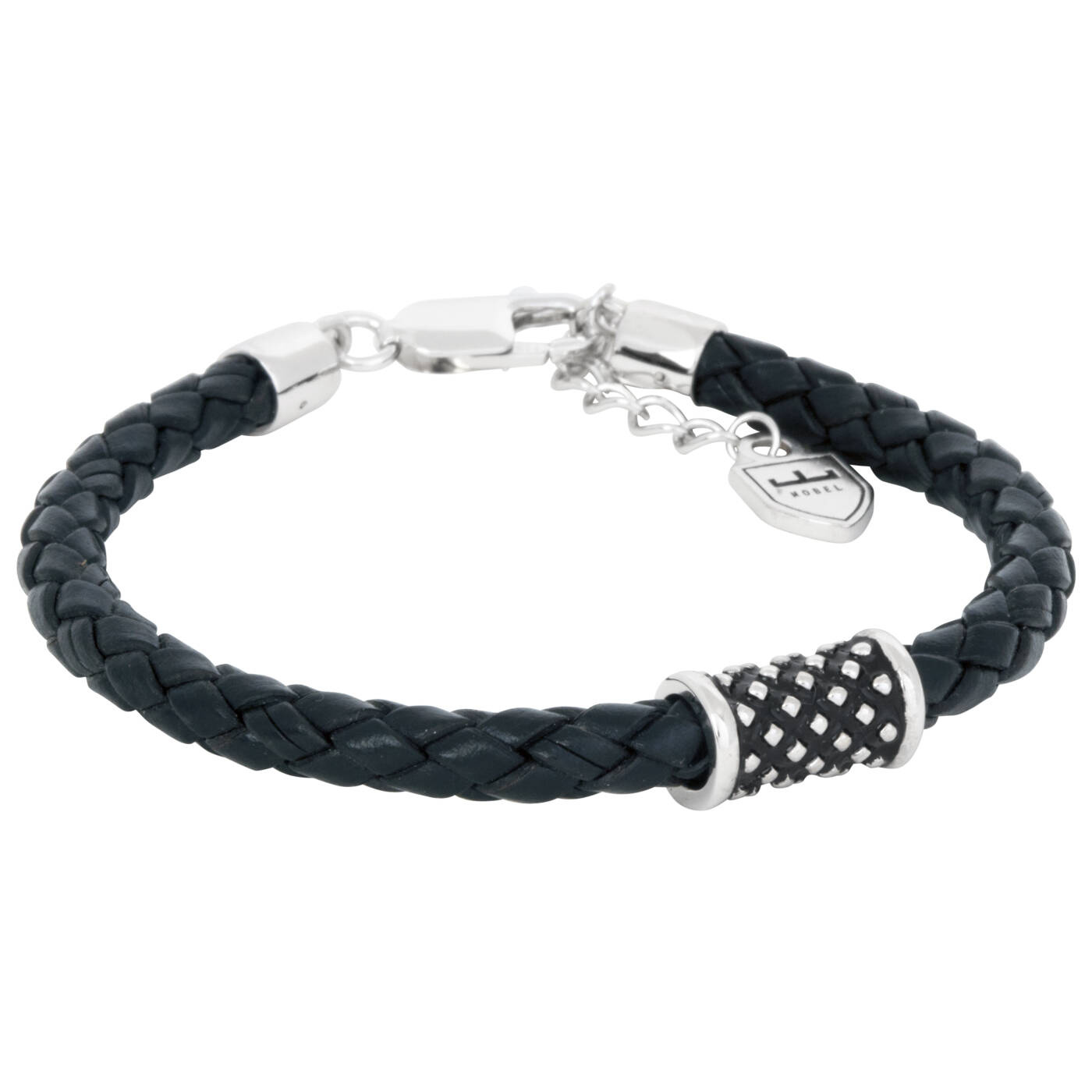 Silber/läderArmbänder svart. Oxiderad Silberhylsa. 19,5+3cm