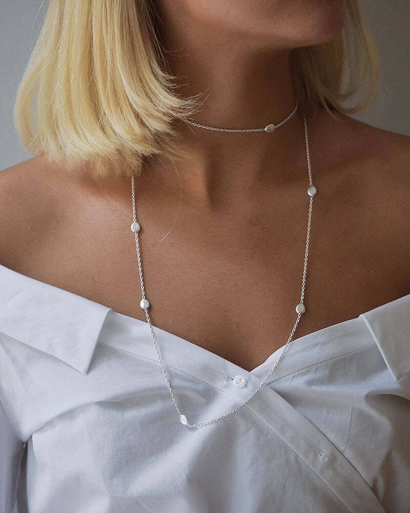 Pebbles long Halsketten Silber