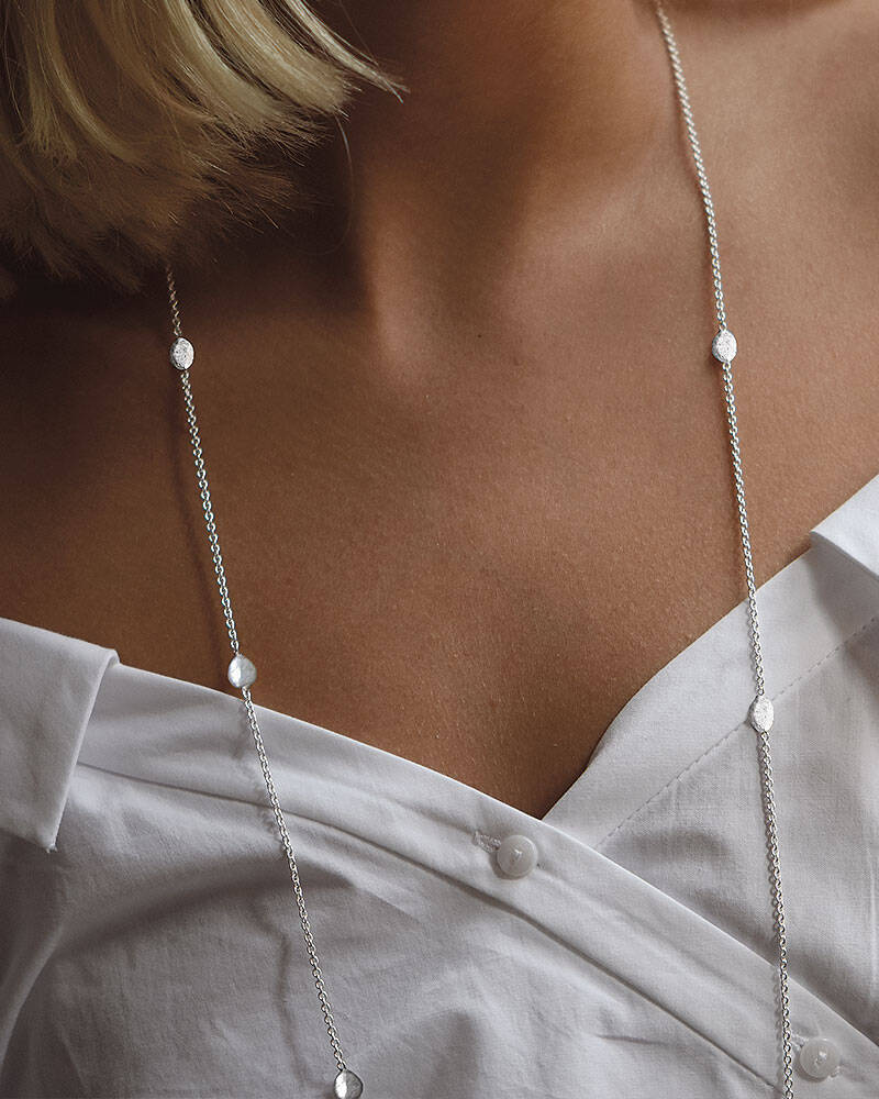 Pebbles long Halsketten Silber