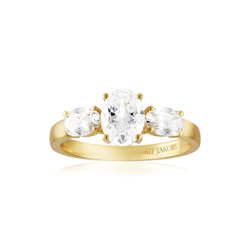 Ellisse Tre - 18k Goldpläterad, med vita zirkoner Ring 